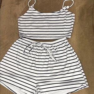 Striped Black and White Tank Top and Shorts Set